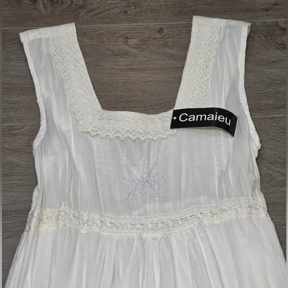 New Camaieu Dress Womans Sz Large Cotton Made In India White Lined Bohemian - Picture 2 of 11